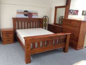 Solid timber queen bed frame and mattress