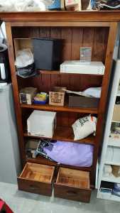 Bookcase shelves, draws, wall cabinet