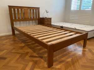 Nearly new solid wood king single size bed with wooden slats