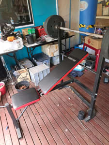 Weight bench with two bars and wrights