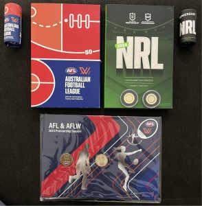 $1 coins NRL and AFL full sets uncirculated coins books and tube