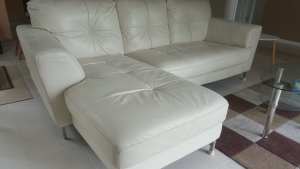 Genuine Leather Lounge with Glass Coffee table and 2 x Side Tables