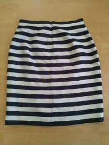 Striped white-black, pencil skirt, Marcs size 10