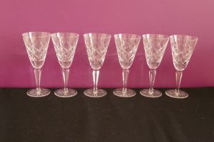 Set of 6 vintage hand cut crystal port or sherry or liqueur glasses.
A