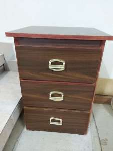 Bedside table, three drawers, brown