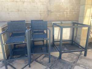 High outdoor table with 4 high chairs no glass top for sale