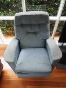 91cm Vintage Grey Reclining Armchair. Good Condition. Carlingford.