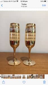 Pair of 24ct gold French Champagne flutes