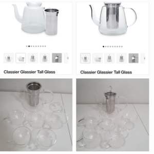 Set T2 Classier Glassier(RRP$190): large tea pot & 5 cups 