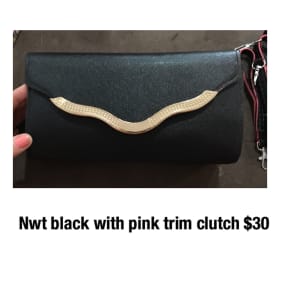 SALE NEW clutch bag black with pink trim