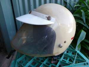 OLD BIEFFE OPEN FACE HELMET WITH PEAK AND VISOR SHED / MANCAVE DISPLAY