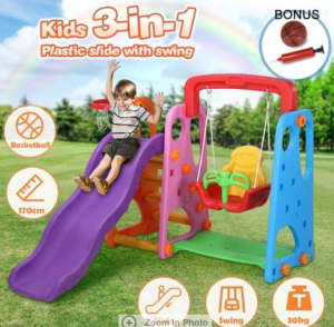 RETURNs kids toddler 3-in-1 slide & swing outdoor playground play set