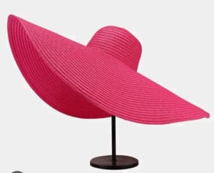 Pink Elegant Large Sun Hat Ribbon Wide Brim Adjustable Sizing
