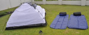 2 Person Tent, 2 sleeping bags. 2 sleeping bags
