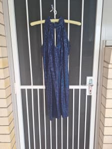 Semi Formal Dress. Navy blue sparkle fabric. Lined. Size 8. Worn once.