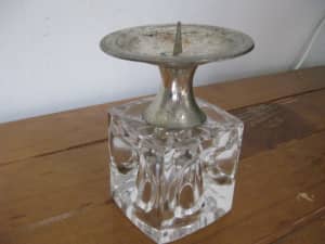 Candle Holder - Super Retro 1970s - Thick Glass And Metal (Heavy)