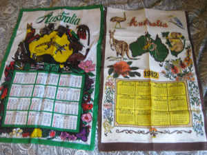 2 x Vintage Australian Souvenir Calendar Tea Towels (1978 & 1982) NEW