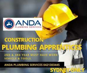 Plumbing construction apprentices required for immediate start 