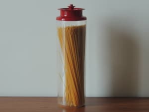 Tupperware tall spaghetti/pasta container/red, push button lid seal