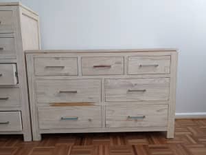 White wooden dresser with mirror - good condition