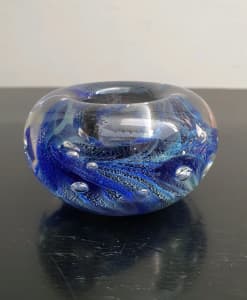 Peter moorfoot blue swirls glass candle holder 