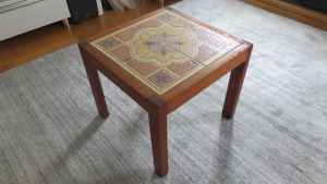Retro timber side coffee table with tiles top