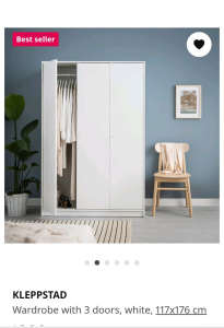 IKEA KLEPPSTADWardrobe with 3 doors, white, 117x176 cm