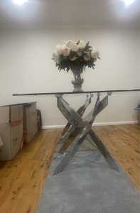 Glass dining table and matching coffee table