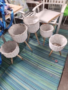 5 x white wicker plant stands $35 the lot GC
