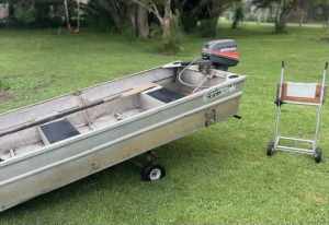 12Ft Tinny Flat Bottom. 3.7m Punt Tinny with 7hp Outboard