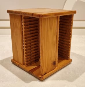 Stained Wooden CD Carousel Storage Organiser - stores 64 CDs