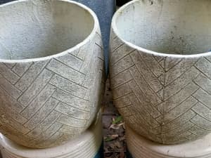 2 fibre cement beige pots. chevron patt. Size 34 x 34 cm.$55.00 each 