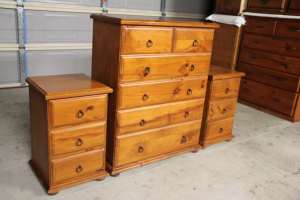 Solid wood 6 drawers tallboy&2 bedside tables metal runner can deliver