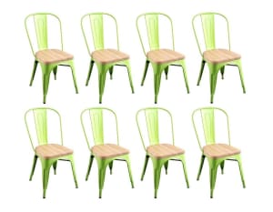 Brand New LAST 8 in GREEN Tolix Wooden Seat Dining Chair