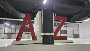 Bookends Wooden Alphabet Decor Bookend Hold Books Office Bookshelf