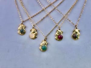 Cute Koala Gemstone Pendant Necklace Chain - 5 Gems - Healing NEW
