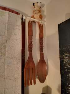 Handcrafted wooden large spoon & fork