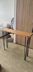 Light oak wood live edge console hallway table