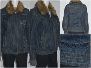ROXY Fur Trim Denim Jacket - Size 10 - EUC