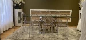 8 Seater Dining table with 7 Perspex chairs