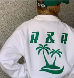 NWOT Ru & Rocka quarter zip hoodie white sweat hoodie palm print Med