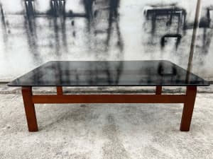 Restored Vintage 70s Tessa Glass Top Coffee Table with Bent Plywood 