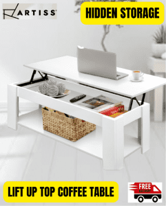 Coffee Table Lift Up Top Storage White (Brand New)