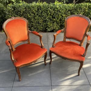 Pair of Antique vintage French provincial armchairs LOUIS XV