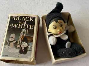 SET x RARE Dolls No.666 Clown Black and White/Puppet Hand Carved Wood