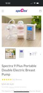 Spectra 9 plus portable including 6 branded milk containers 