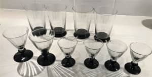 Holmegaard Klintholm Art Deco black footed glasses 