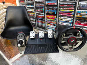 PC gaming car pedals, gear shift and seat