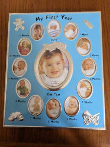 BRAND NEW Baby Boys Sky Blue Photo Frame My First Year In RYDE.