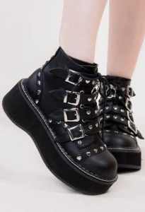 Black DEMONIA EMILY-315 BLACK ANKLE BOOTS Size 8